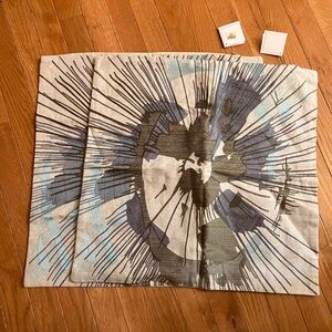 NWT Crate&Barrel Neutral Canvas Pillow Cover Pair with Blue and Gray Stitching